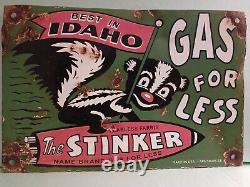 Vintage Skunk Motor Oil Porcelain Sign Idaho Gas Fearless Farris The Stinker