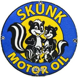Vintage Skunk Oil Porcelain Sign Heavy Duty Dealership Gas Station Motor Oil
