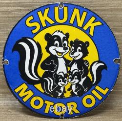 Vintage Skunk Oil Porcelain Sign Heavy Duty Dealership Gas Station Motor Oil