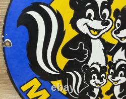 Vintage Skunk Oil Porcelain Sign Heavy Duty Dealership Gas Station Motor Oil