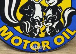 Vintage Skunk Oil Porcelain Sign Heavy Duty Dealership Gas Station Motor Oil