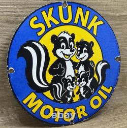 Vintage Skunk Oil Porcelain Sign Heavy Duty Dealership Gas Station Motor Oil