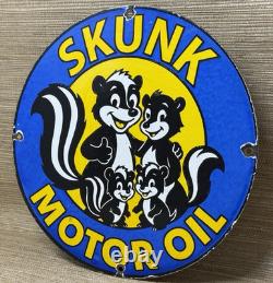 Vintage Skunk Oil Porcelain Sign Heavy Duty Dealership Gas Station Motor Oil