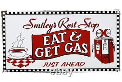 Vintage Smiley's Rest Stop Porcelain Sign Gas Station Diner Route 66 Restaurant