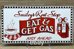 Vintage Smiley's Rest Stop Porcelain Sign Gas Station Diner Route 66 Restaurant