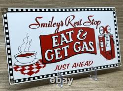 Vintage Smiley's Rest Stop Porcelain Sign Gas Station Diner Route 66 Restaurant