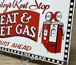 Vintage Smiley's Rest Stop Porcelain Sign Gas Station Diner Route 66 Restaurant