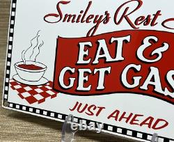 Vintage Smiley's Rest Stop Porcelain Sign Gas Station Diner Route 66 Restaurant