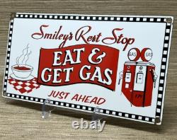 Vintage Smiley's Rest Stop Porcelain Sign Gas Station Diner Route 66 Restaurant