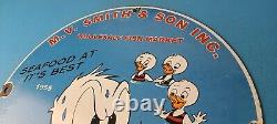 Vintage Smith & Son Sign Fish Market Seafood Porcelain Gas Pump Sign