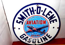 Vintage Smith-o-lene Aviation? Airplane Gasoline 11 3/4 Porcelain Metal Sign