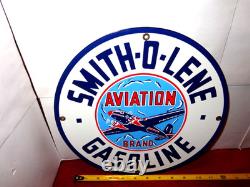 Vintage Smith-o-lene Aviation? Airplane Gasoline 11 3/4 Porcelain Metal Sign