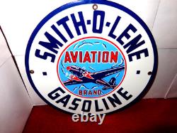 Vintage Smith-o-lene Aviation? Airplane Gasoline 11 3/4 Porcelain Metal Sign