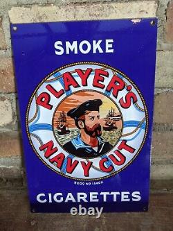 Vintage Smoke Player's Navy Cut Cigarettes Porcelain Enamel Gas Sign 12 X 8