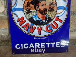 Vintage Smoke Player's Navy Cut Cigarettes Porcelain Enamel Gas Sign 12 X 8