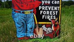 Vintage Smokey Bear Porcelain Metal Us Forest Service Fire Gas Oil Sign 40x28