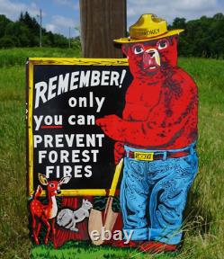 Vintage Smokey Bear Porcelain Metal Us Forest Service Fire Gas Oil Sign 40x28