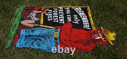 Vintage Smokey Bear Porcelain Metal Us Forest Service Fire Gas Oil Sign 40x28