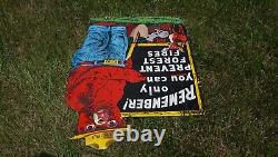 Vintage Smokey Bear Porcelain Metal Us Forest Service Fire Gas Oil Sign 40x28