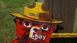 Vintage Smokey Bear Porcelain Metal Us Forest Service Fire Gas Oil Sign 40x28