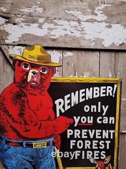 Vintage Smokey Bear Porcelain Sign 40x28 National Park Service Forest Fire USA