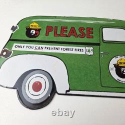 Vintage Smokey Bear Sign Prevent Fires Service Truck Pump Porcelain Sign