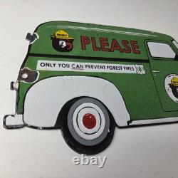 Vintage Smokey Bear Sign Prevent Fires Service Truck Pump Porcelain Sign
