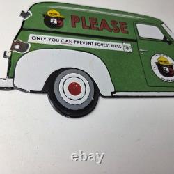 Vintage Smokey Bear Sign Prevent Fires Service Truck Pump Porcelain Sign