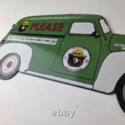 Vintage Smokey Bear Sign Prevent Fires Service Truck Pump Porcelain Sign