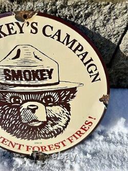 Vintage Smokey Bear Sign Prevent Wildfires Prevention Gas Porcelain Sign