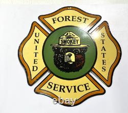 Vintage Smokey Bear United States Forest Service Sign Porcelain Gas Pump 16x16