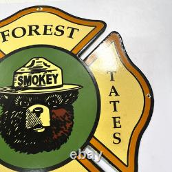 Vintage Smokey Bear United States Forest Service Sign Porcelain Gas Pump 16x16