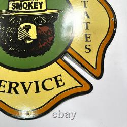Vintage Smokey Bear United States Forest Service Sign Porcelain Gas Pump 16x16