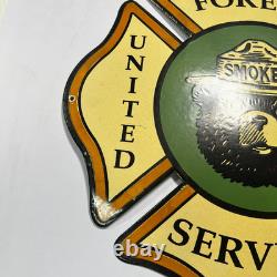 Vintage Smokey Bear United States Forest Service Sign Porcelain Gas Pump 16x16