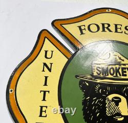 Vintage Smokey Bear United States Forest Service Sign Porcelain Gas Pump 16x16