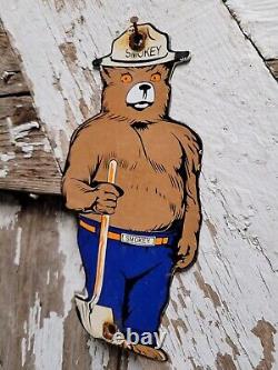 Vintage Smokey The Bear Porcelain Sign National Park Forest Service Ranger Cabin