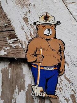 Vintage Smokey The Bear Porcelain Sign National Park Forest Service Ranger Cabin