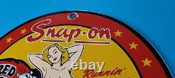 Vintage Snap-on Tools Porcelain Gas Auto Wrench Service Station Pump Plate Sign