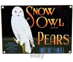 Vintage Snow Owl Pears Porcelain Sign Grocery Store Yakima Washington Fruit
