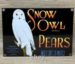 Vintage Snow Owl Pears Porcelain Sign Grocery Store Yakima Washington Fruit