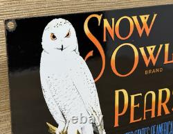 Vintage Snow Owl Pears Porcelain Sign Grocery Store Yakima Washington Fruit