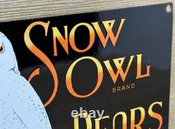Vintage Snow Owl Pears Porcelain Sign Grocery Store Yakima Washington Fruit