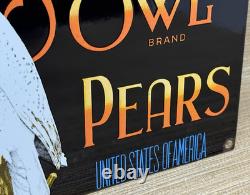 Vintage Snow Owl Pears Porcelain Sign Grocery Store Yakima Washington Fruit