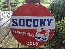 Vintage Socony Mobilgas Porcelain Gas Pump Sign Mobil Mobiloil 12