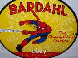 Vintage Spiderman Tv Show & Bardahl Gasoline Movie 12 Porcelain Metal Oil Sign