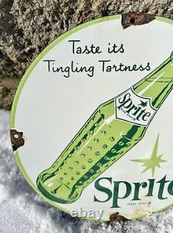 Vintage Sprite Porcelain Sign Gas Pump Plate Service Cola Soda Beverage Sign