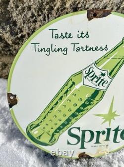 Vintage Sprite Porcelain Sign Gas Pump Plate Sign Shop Soda Bottles Sign