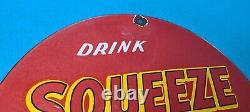 Vintage Squeeze Cola Porcelain Gas Soda Beverage Service Pump Plate Sign