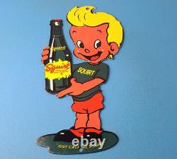 Vintage Squirt Boy Sign Soda Gas Pump Wall Service Sales Porcelain Sign