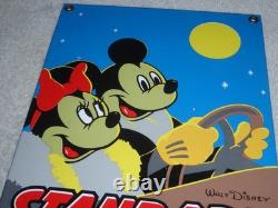 Vintage Standard Gasoline Mickey Mouse & Minnie 11 3/4 Porcelain Metal Oil Sign